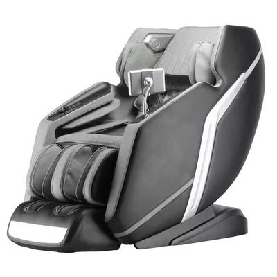 4D Deluxe Gray and Black Zero Gravity and Space Saving Faux Leather Heated Massage Chair with Sl-Track and Bluetooth