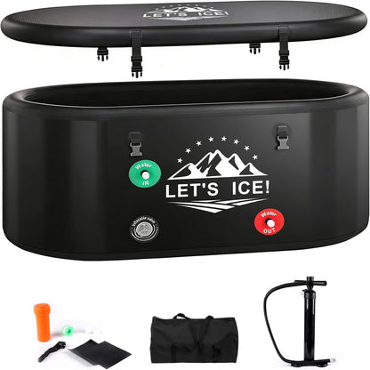 Inflatable Ice Bath Tub for Athletes – 216-Gallon Cold Plunge Tub with Insulated Lid, Full-Body Stretch Design, Insulated & Water Chiller Compatible, Portable for Indoor & Outdoor Recovery